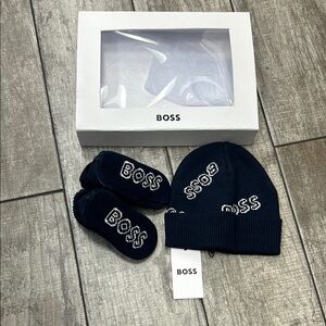 BOSS Navy Beanie and Booties Set